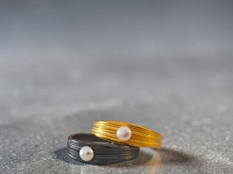 Handmade silver Ariadne's Thread ring with pearls 