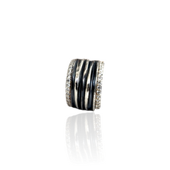 Handmade Athenais Hemera Ring in partly oxidized silver with shimmering zircon border