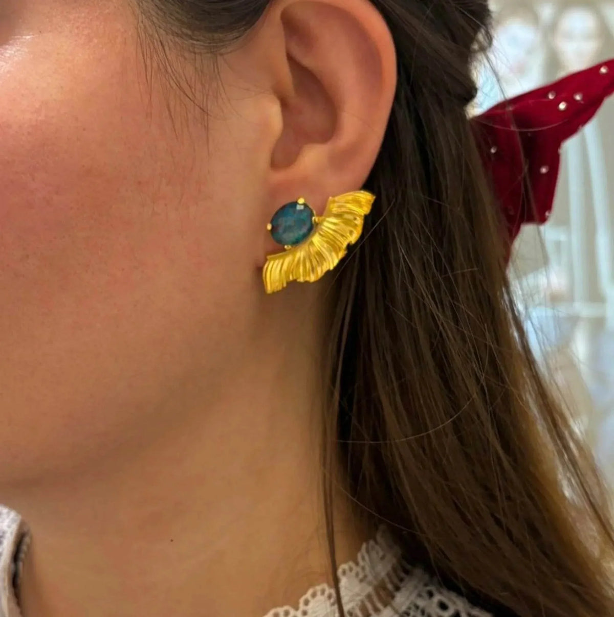 Argus Earrings with Green Agate - Athenart 