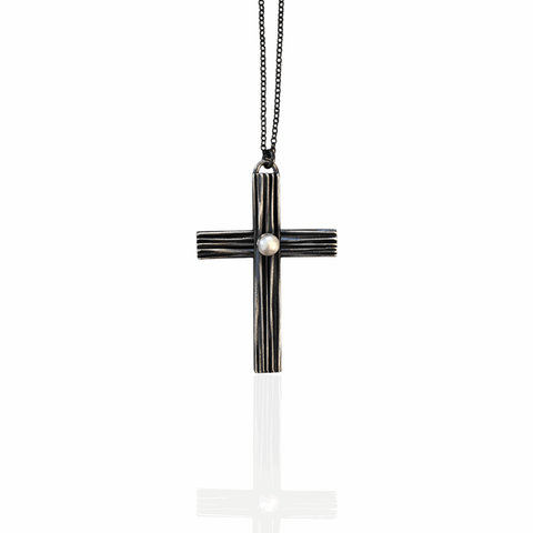 Silver Cross Pendant with Pearl - Athenart 