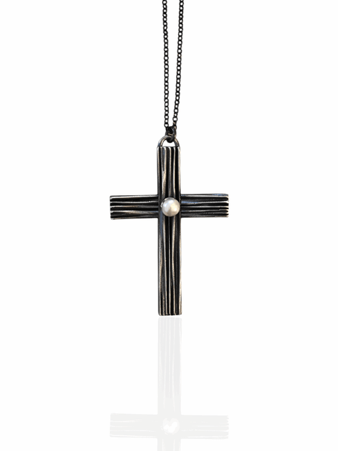 Silver Cross Pendant with Pearl - Athenart 