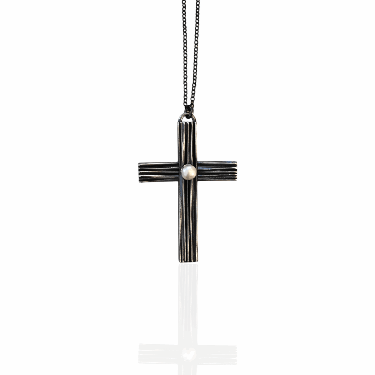 Silver Cross Pendant with Pearl - Athenart 