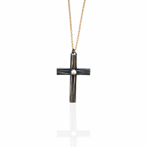 Silver Cross Pendant with Pearl - Athenart 