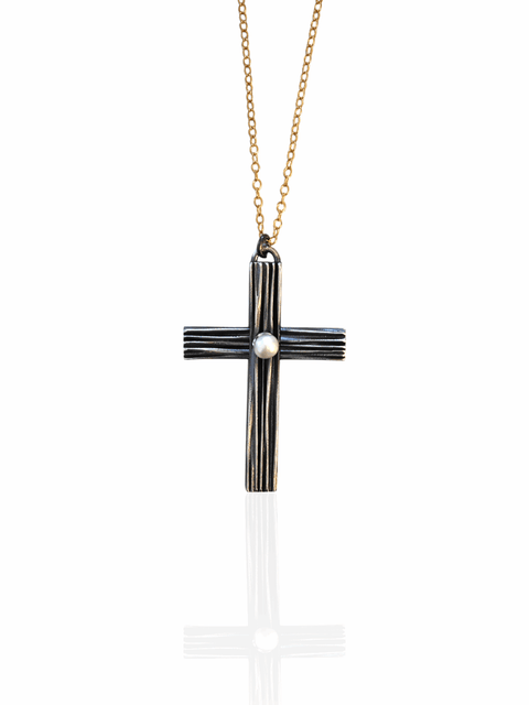Silver Cross Pendant with Pearl - Athenart 