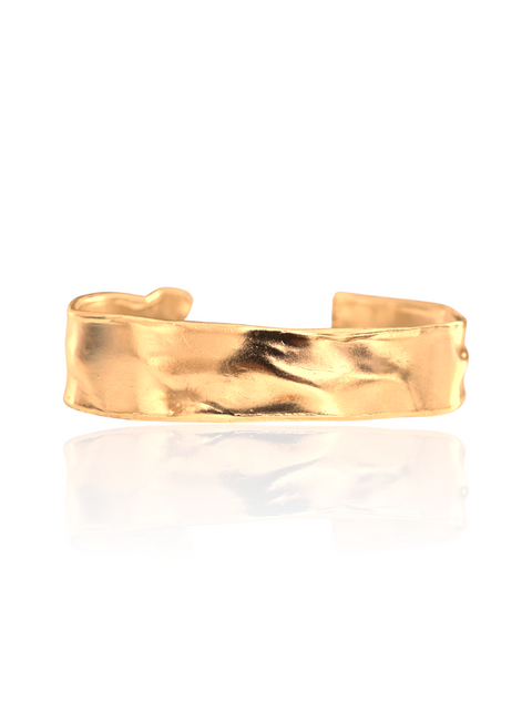 Gold-plated sterling silver open cuff bracelet with draped texture, handmade in Athens by Athenart