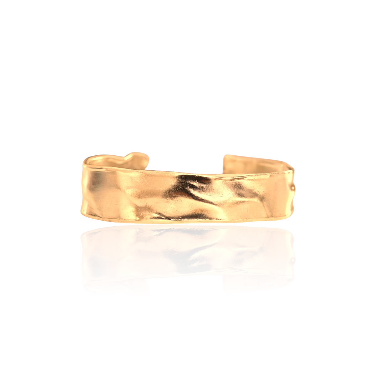 Gold-plated sterling silver open cuff bracelet with draped texture, handmade in Athens by Athenart