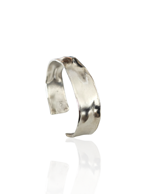 Sterling silver 925 open cuff bracelet with organic draped finish, handmade in Athens by Athenart