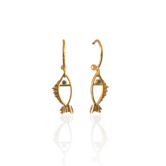 Galene Fish Hoop Earrings – Silver Fish Earrings with Zircon