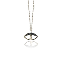 Necklace with eye-shaped pendant on a white background