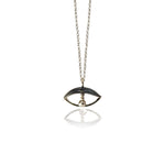 Necklace with eye-shaped pendant on a white background
