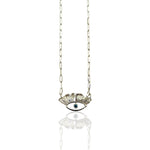 Handmade silver evil eye charm necklace by Athenart with blue stone. Available for wholesale 