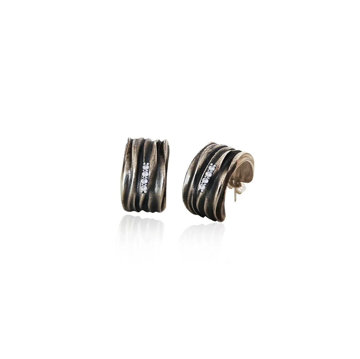 Silver oxidized Hoops with zircons