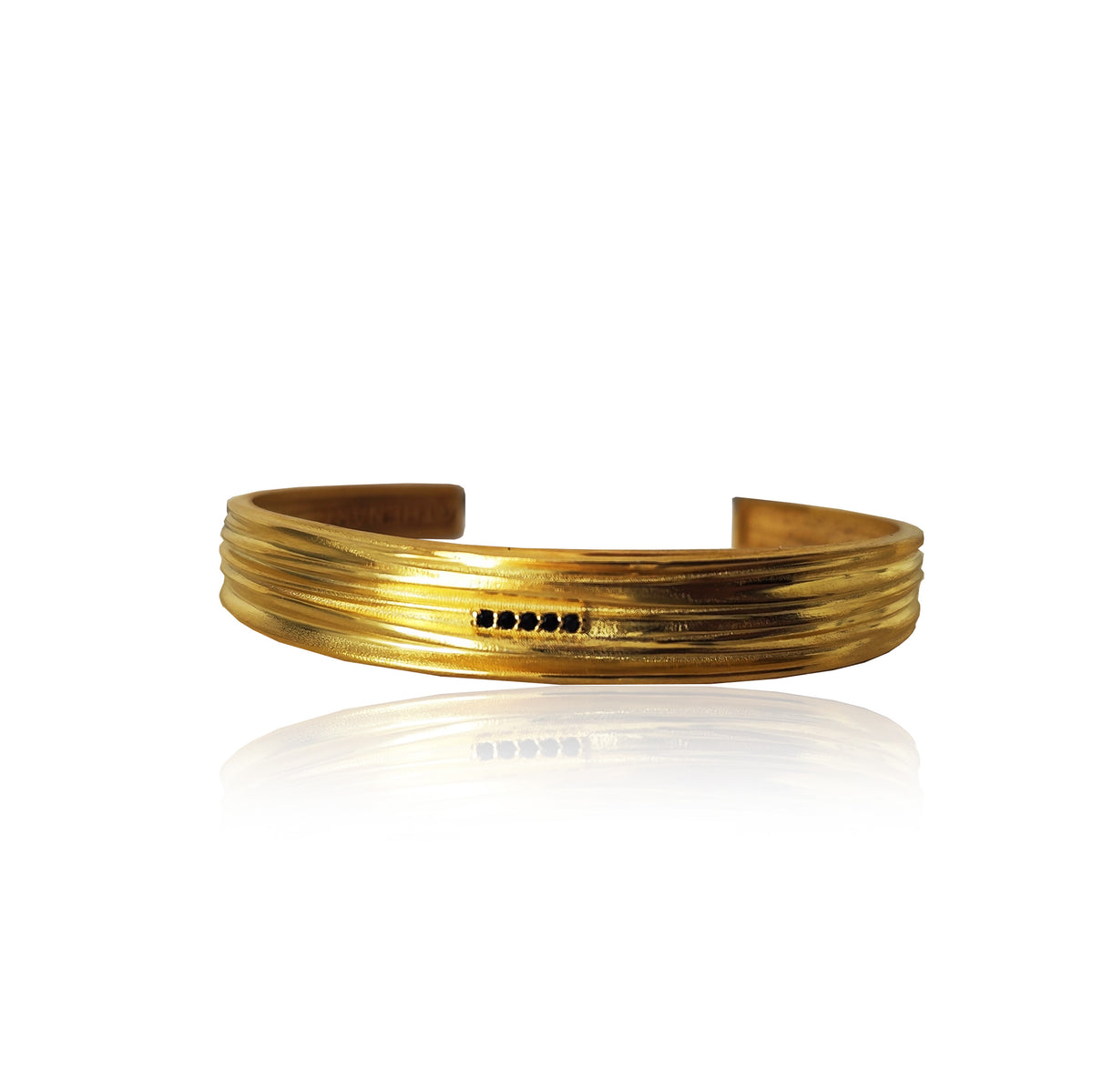 Thin Peplos Flow cuff bracelet in gold-plated silver with black zircons – Athenart.