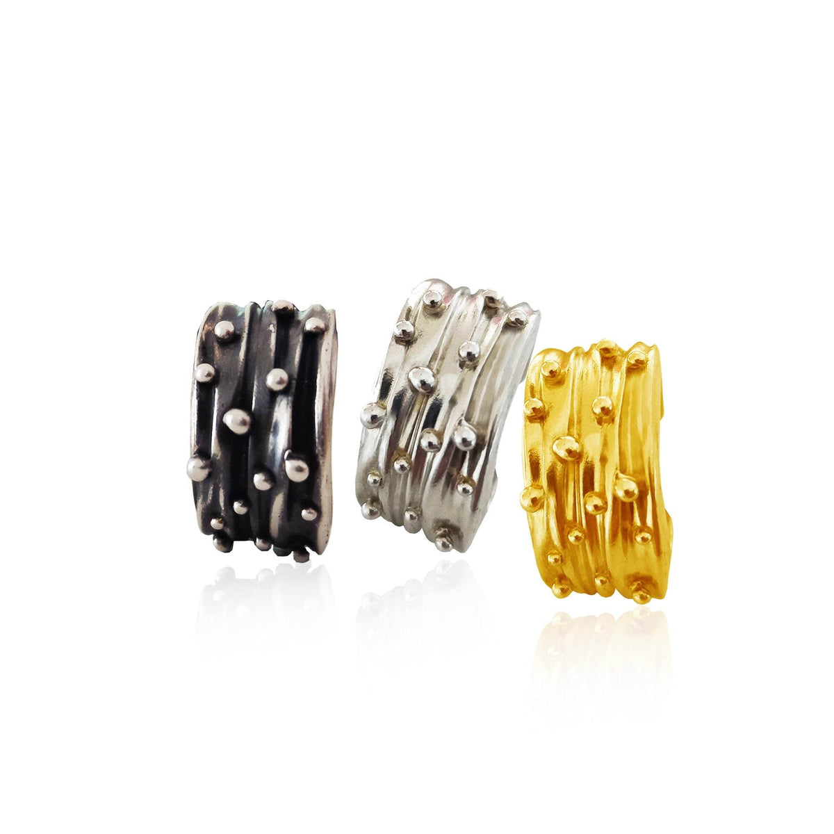 Athenais Constellation Ring by Athenart in silver, gold plated, and oxidized finishes. Handmade adjustable Greek jewelry inspired by folds and constellations.