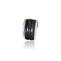 Athenais Hemera Ring – oxidized silver wide band with white zircons, handmade in Athens