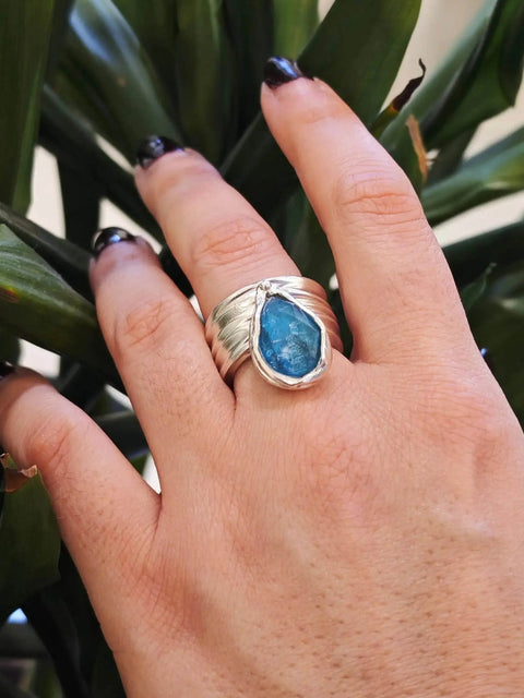 Blue Apatite Silver Ring - Athenart 
