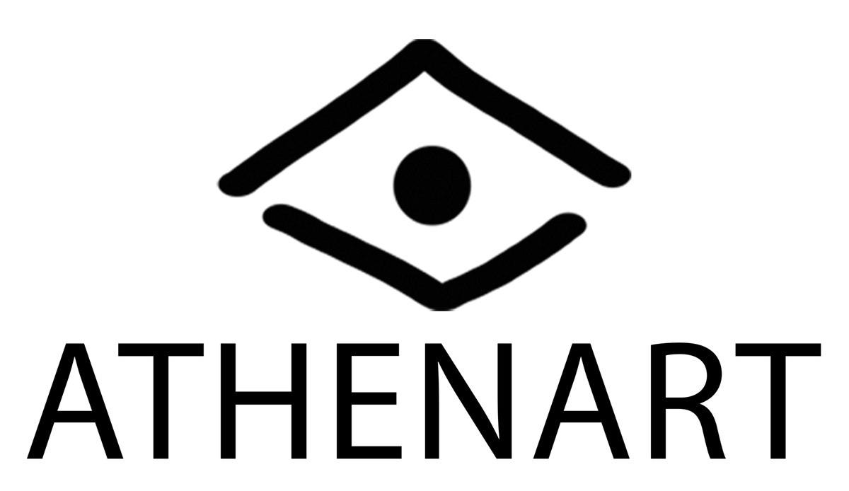 Black logo of Athenart on a white background