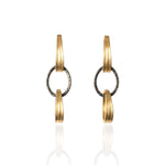 Two-tone geometric drop earrings on white background, Orbit Link Earrings front view