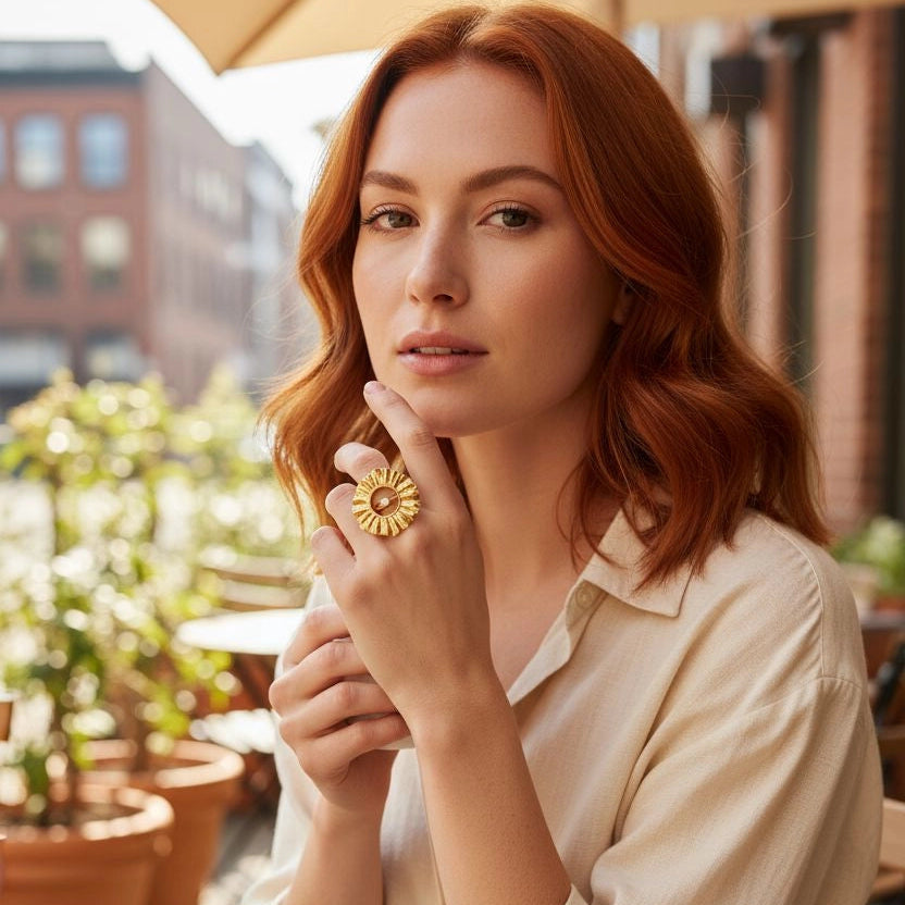 Greek jewelry, stetenent art greek helios, sun ring by Athenart, made in Athens by Athena Papa 