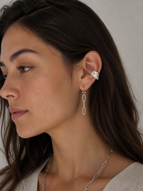 Link, rocker style silver chain earrings. Available greek designers wholesale 