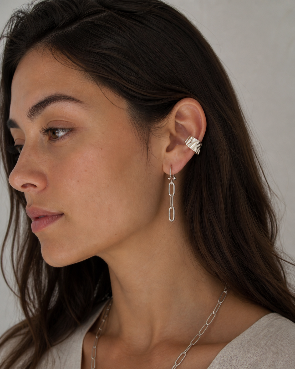 Link, rocker style silver chain earrings. Available greek designers wholesale 
