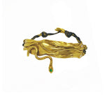 Guardian Serpent silver bracelet with green zircon and black cord handmade in Athens