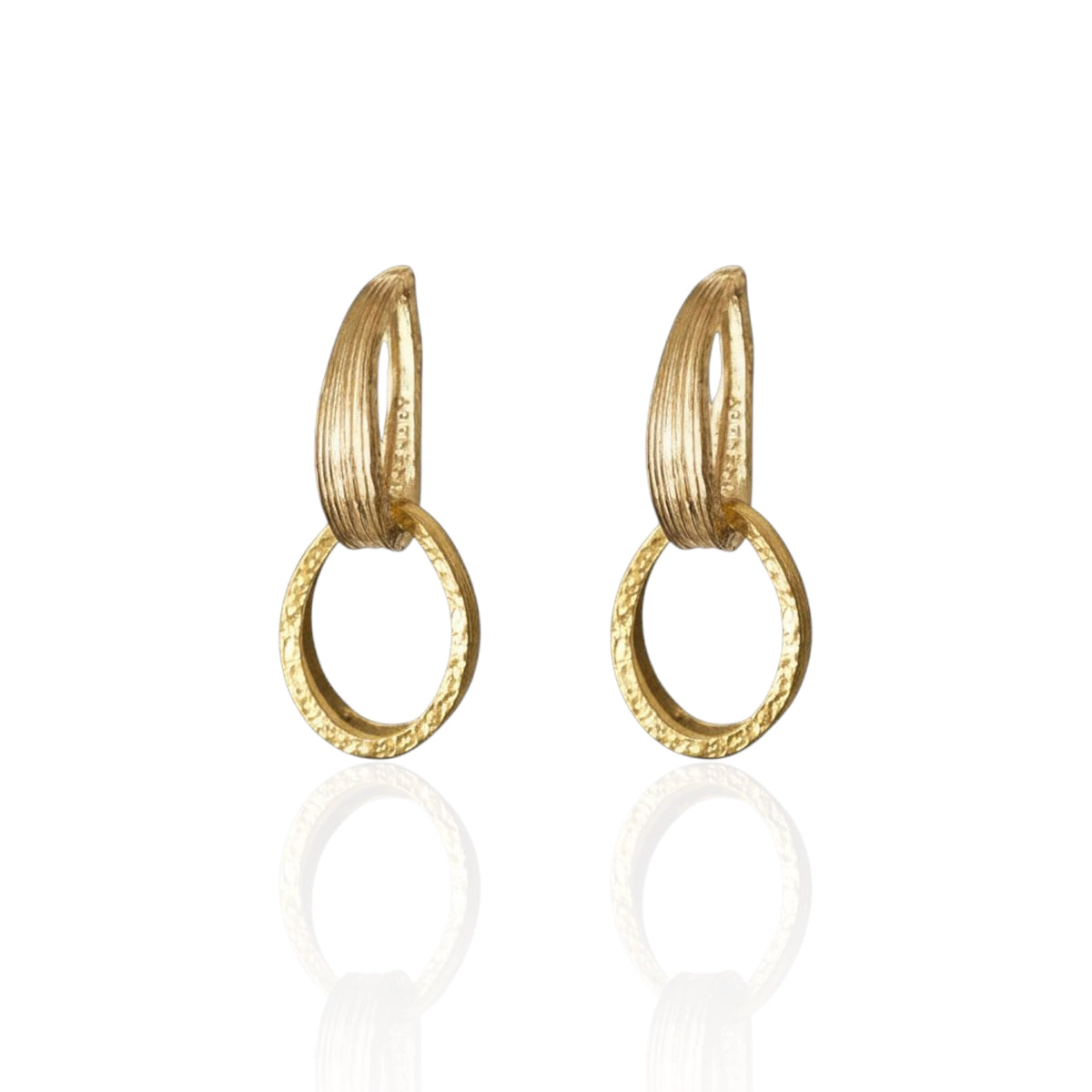 Handmade Silver 925 double oval drop earrings by Athenart in gold finish