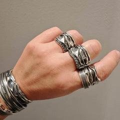 Athenais Nots ring with white or black zircon, wilde, bold dramatic design for powerful women 