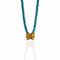 Chrysalis butterfly necklace with green jade beads in silver