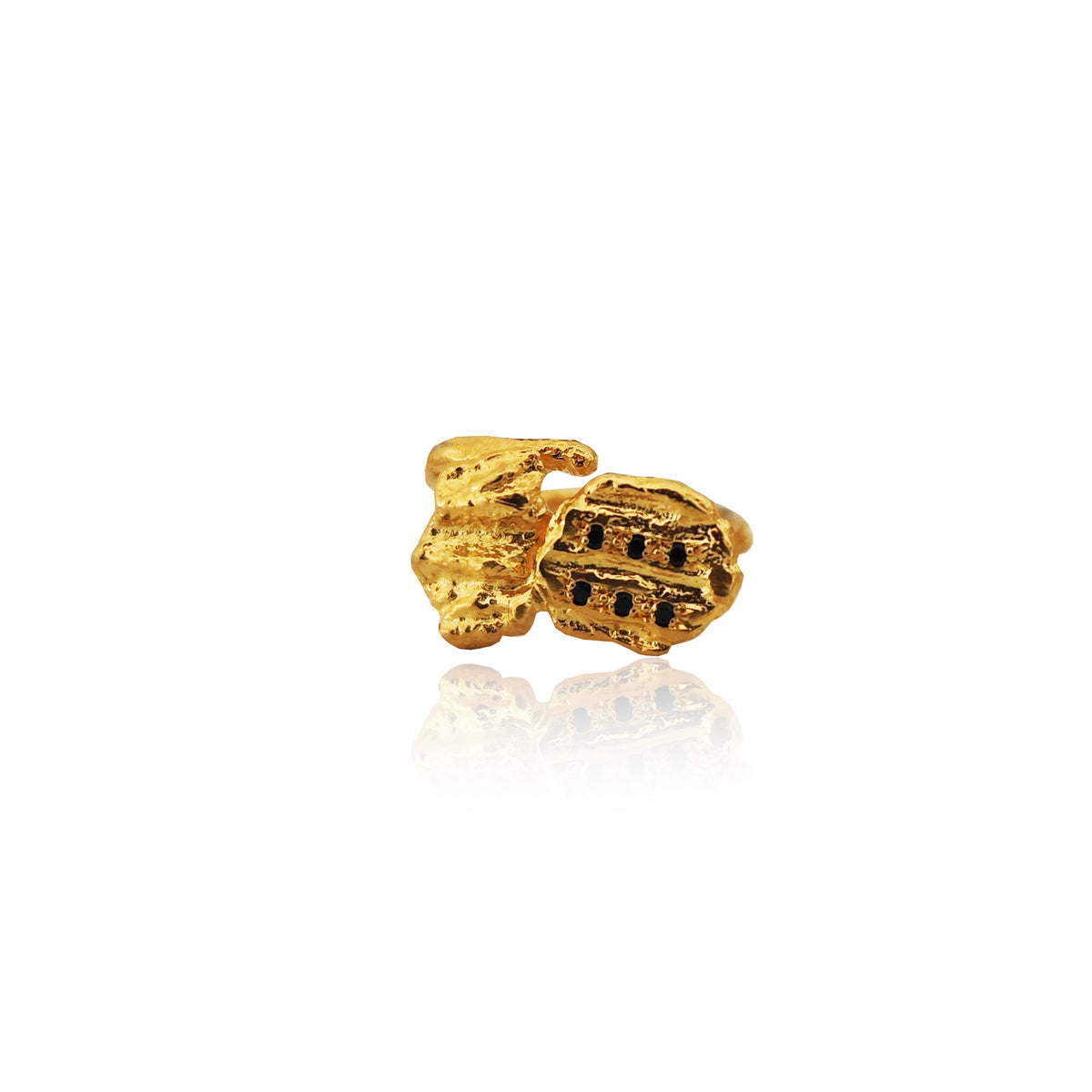 Handmade organic adjustable ring with black stones by Athenart