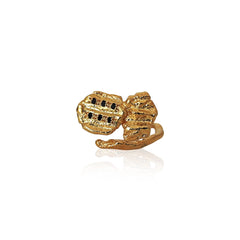 Double nugget ring with black zircons in gold plated finish