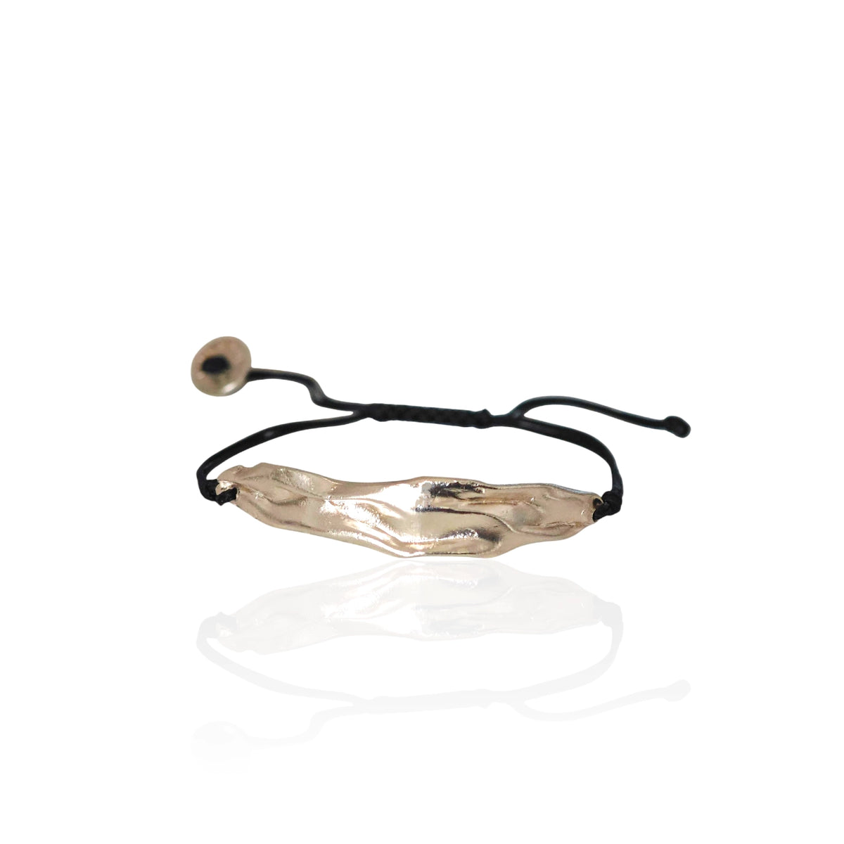 Peplos Drape  Bar Bracelet in silver on black adjustable cord by greek designer Athenart 