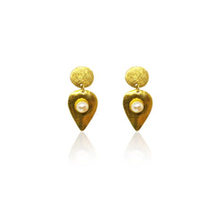 Kelifos Pearl Stud Earrings handcrafted in gold-plated sterling silver with freshwater pearls.
