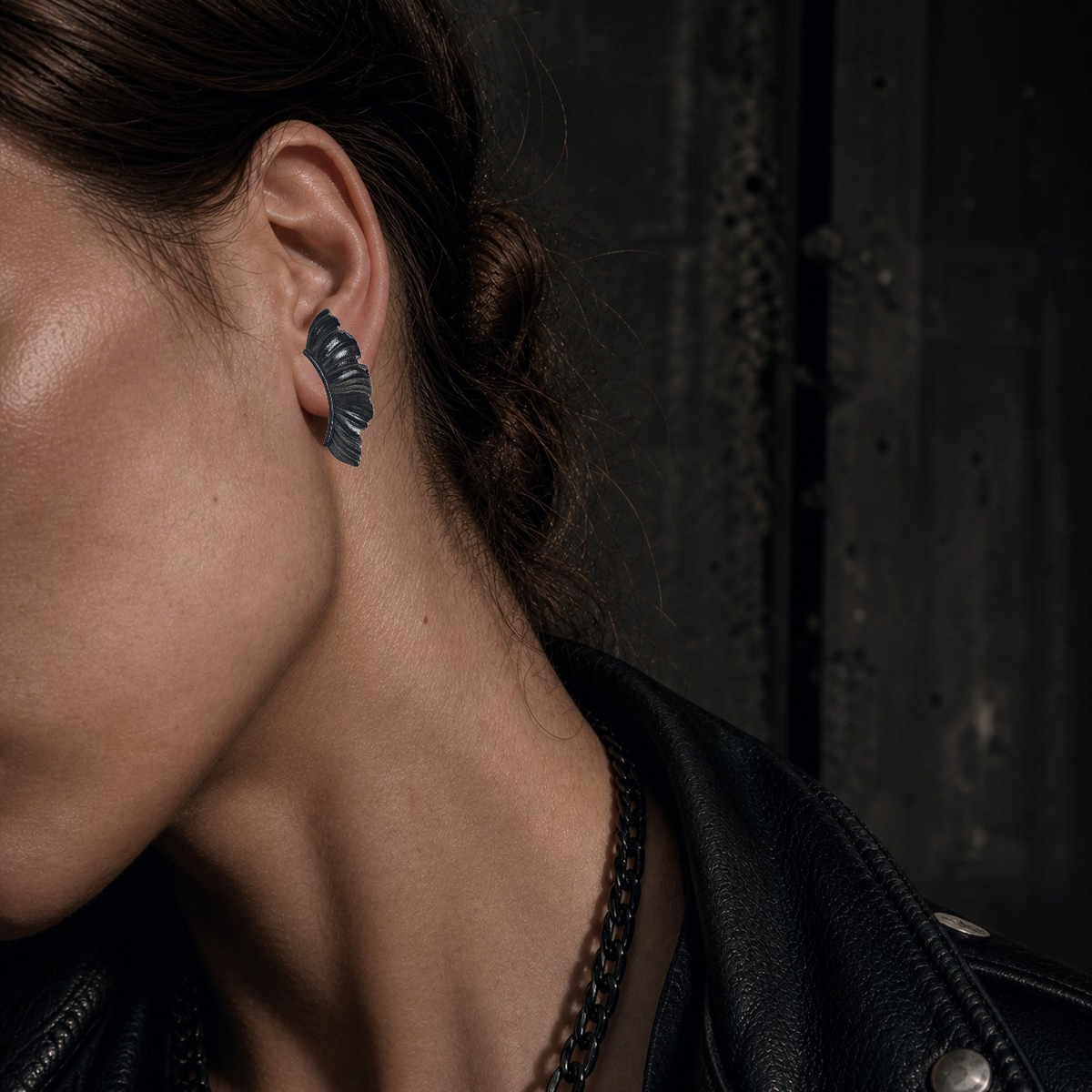 Handmade Black statement wing earrings made of silver in Greece by Athenart 