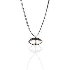 Handmade Silver 925 evil eye necklace with black adjustable cord by Athenart