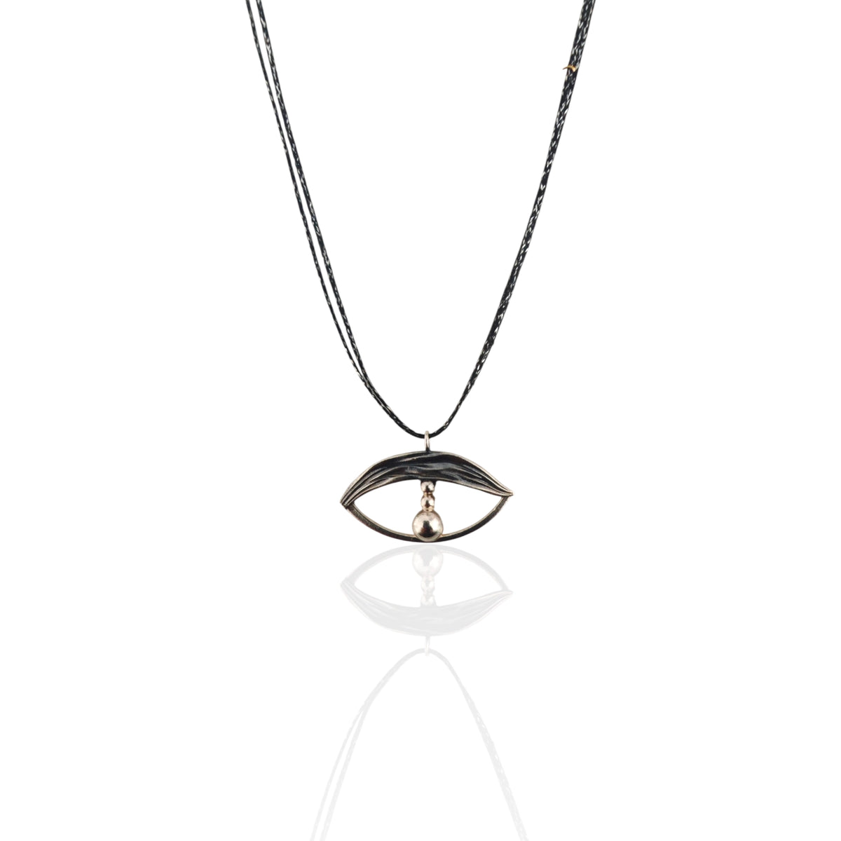 Handmade Silver 925 evil eye necklace with black adjustable cord by Athenart
