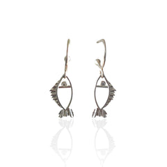 Galene fish hoop earrings handmade in silver with zircon
