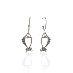 Galene fish hoop earrings handmade in silver with zircon