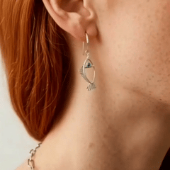 Galene Fish Hoop Earrings – Silver Fish Earrings with Zircon