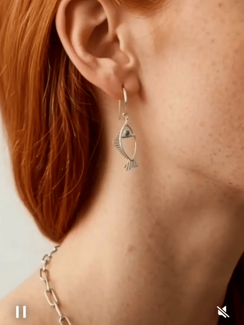 Galene Fish Hoop Earrings – Silver Fish Earrings with Zircon