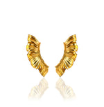 Aether wing ear climber earrings in gold plated sterling silver on white background
