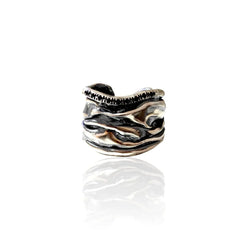 Athenais Notos Ring – handmade silver wide band ring with flowing folds and zircons, inspired by the southern wind.