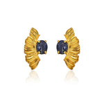 Gold earrings with blue sodalite  gemstones , statement Greek earrings 