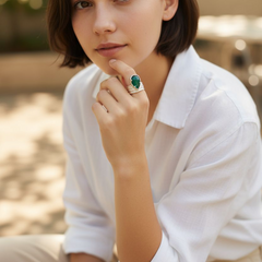 Athenart sculptural ring with teardrop green aventurine and organic textured band