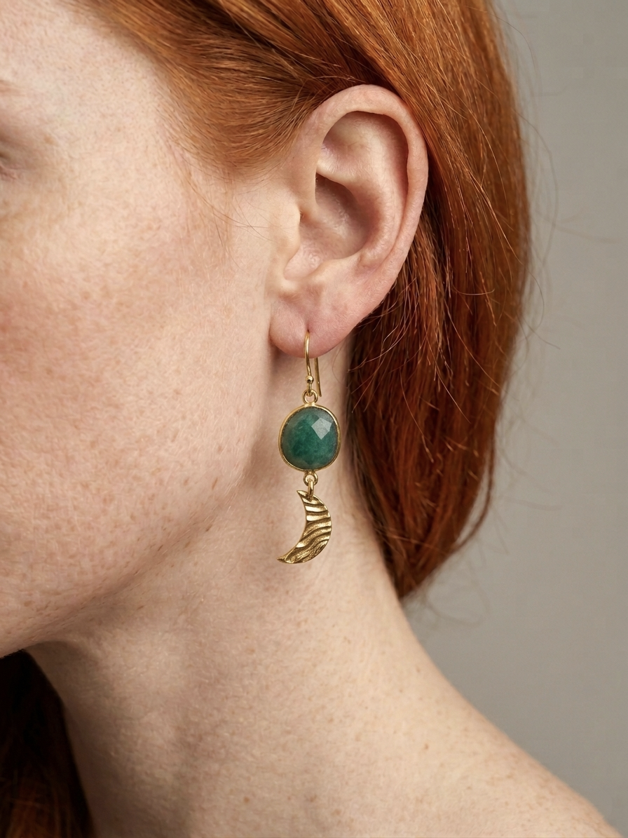 Myth inspired moon earrings with textured crescent charm