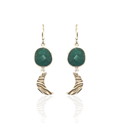 Selene green stone moon earrings handmade in Athens