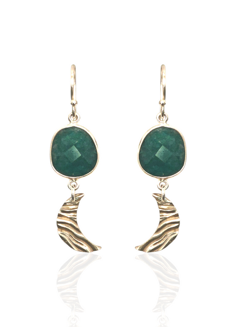 Selene green stone moon earrings handmade in Athens