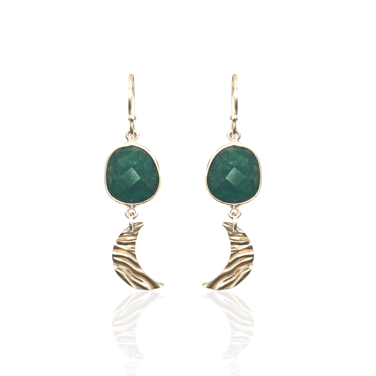 Selene green stone moon earrings handmade in Athens