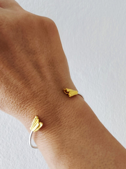 Athenais fold cuff bracelet in gold and silver handmade by Athenart Jewelry