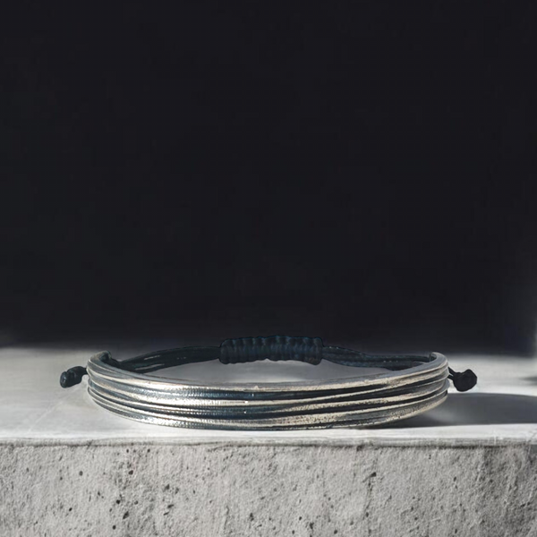 Unisex textured silver cord bracelet handmade in Athens by Athenart